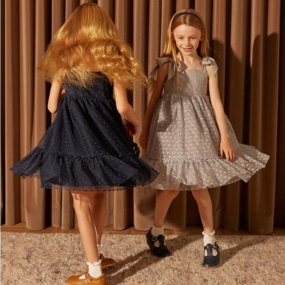 Maisonette Maison Me Polka Dot Gray Anja Tulle Dress “Dusty Blue” - Picture 10 of 12